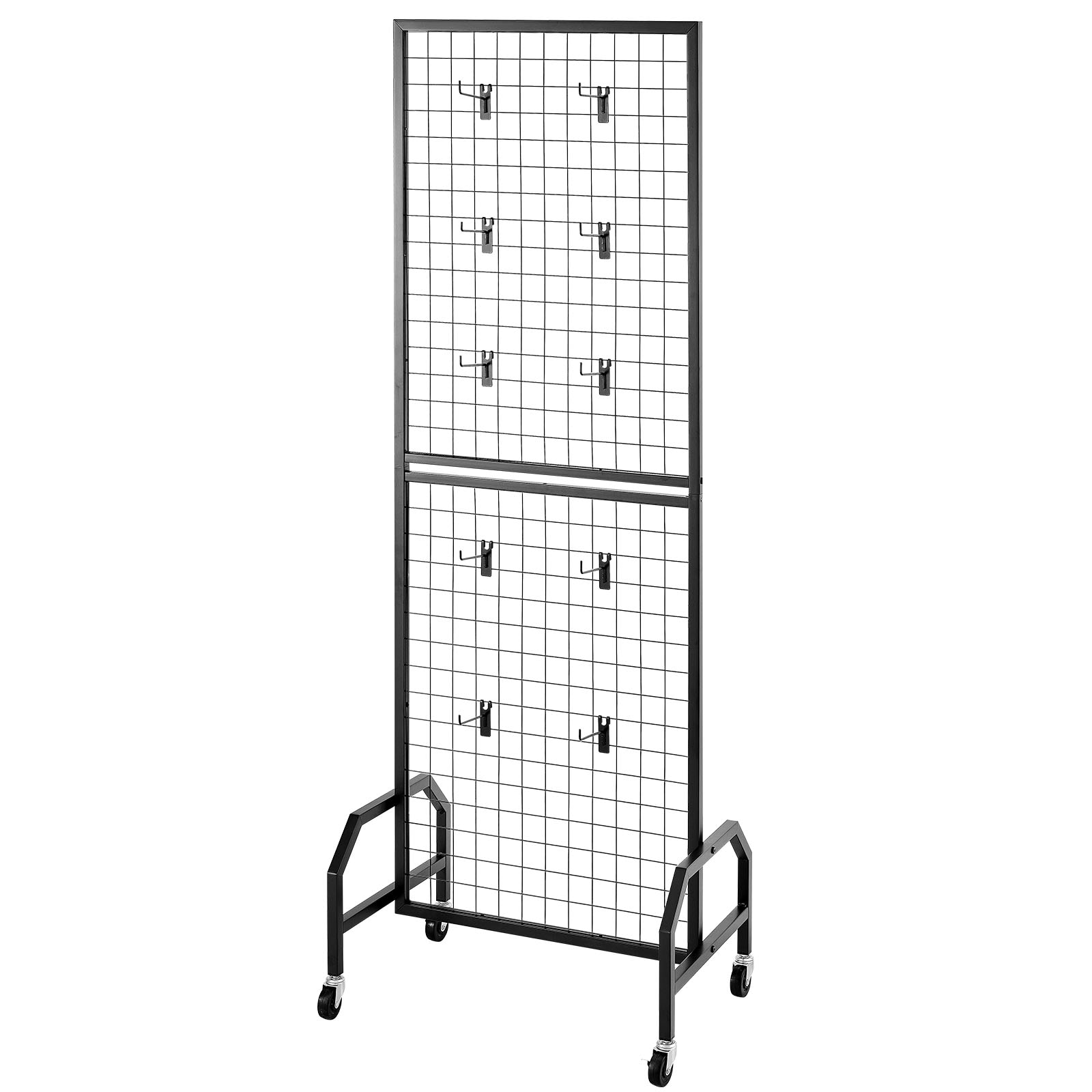 Grid Wall Panel 1.9 X 5.4 Ft Wire Display Rack With Wheels And 10 Hooks_voghion.com